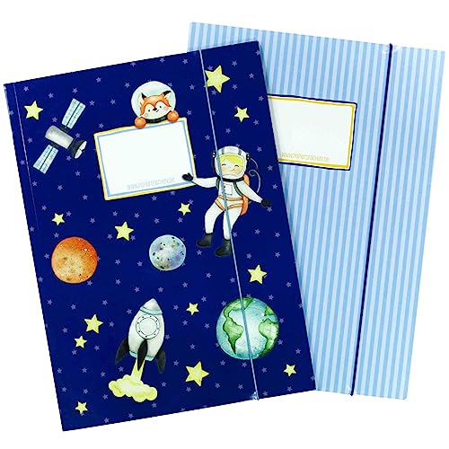 Papierdrachen 2 hochwertige Schulmappen für Kinder DIN A4 | Motiv Astronaut - Postmappe für Grundschüler - Heftsammler - Sammelhefter - Set Nummer 5 von Papierdrachen