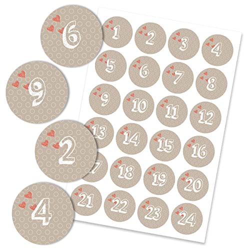 24 Adventskalender Zahlen Aufkleber - herzliche Zeit Nr 11 - Sticker 4 cm - zum Basteln und Dekorieren - von Papierdrachen von Papierdrachen