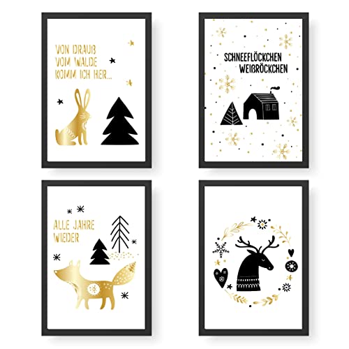 Papierdrachen Kunstdrucke Weihnachten 4 Premium Poster DIN A4 | Bilder als Weihnachtsdekoration - Scandi Tiere - hochwertig | ungerahmt | Wandbild - Set 3 von Papierdrachen