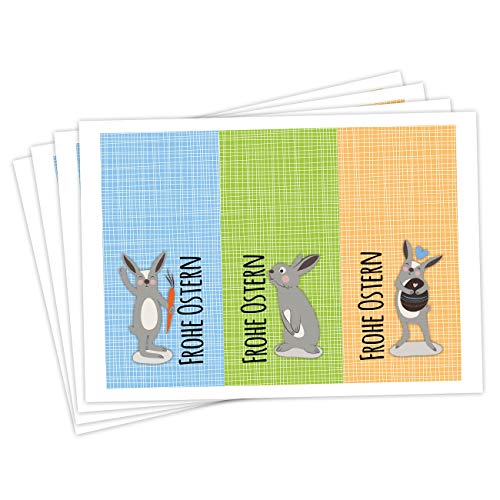 Papierdrachen 12 Oster Aufkleber zum Basteln und Dekorieren - Motiv bunte Osterhasen rechteckig - Sticker Nr 7 - Ostern 2023 von Papierdrachen