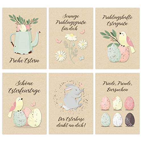 Papierdrachen 12 Osterkarten zum Sammeln und Verschicken - liebevoll gestaltetes Postkarten Set Packpapier Pastell - Grußkarten Set 13 von Papierdrachen