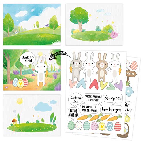 Papierdrachen 12 Osterkarten zum Selbst gestalten und Verschicken - liebevolles Postkarten Set für Kinder - Jede Grußkarte ein Unikat - Set 16 - mit Stickern von Papierdrachen