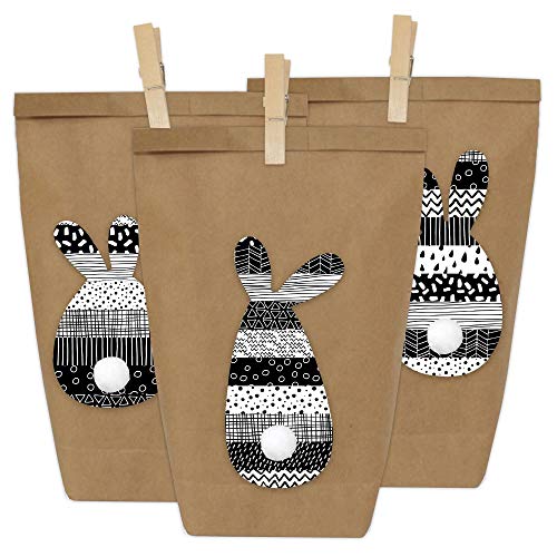 Papierdrachen 12 Osternester zum Befüllen mit Osterhasen in schwarz-weiß - Washi Tape Style - Ostergeschenke für Kinder von Papierdrachen