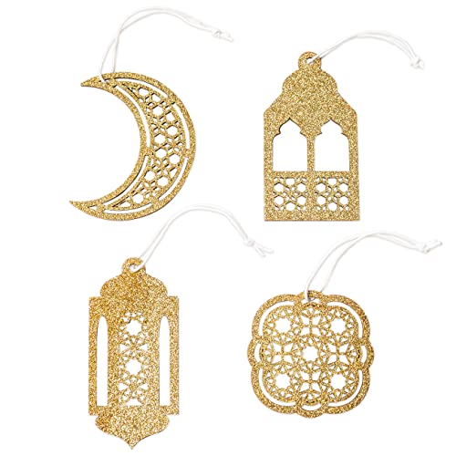 Papierdrachen 12 dekorative Holzanhänger für die Ramadanzeit - als Tischdekoration oder Baumdeko in Gold-Glitzer - Set 7 von Papierdrachen