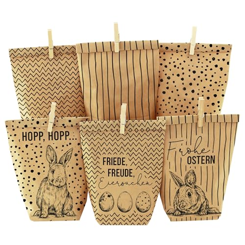 Papierdrachen 12 schwarz bedruckte Geschenktüten zu Ostern - mit Hasen, Ostereiern und Frohe Ostern - ideale Geschenkidee oder Oster Dekoration | Osternest zum Basteln und Verschenken | Ostern Papierdrachen 12 schwarz bedruckte Geschenktüten zu Ostern - mit Hasen, Ostereiern und Frohe Ostern - ideale Geschenkidee oder Oster Dekoration | Osternest zum Basteln und Verschenken | Ostern von Papierdrachen