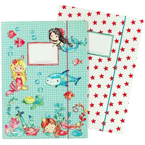 Papierdrachen 2 hochwertige Schulmappen für Kinder DIN A4 | Motiv Meerjungfrau - Postmappe für Grundschüler - Heftsammler - Sammelhefter - Set Nummer 1 von Papierdrachen