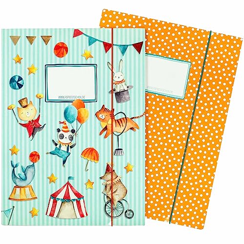 Papierdrachen 2 hochwertige Schulmappen für Kinder DIN A4 | Motiv Zirkus - Postmappe für Grundschüler - Heftsammler - Sammelhefter - Set Nummer 3 von Papierdrachen