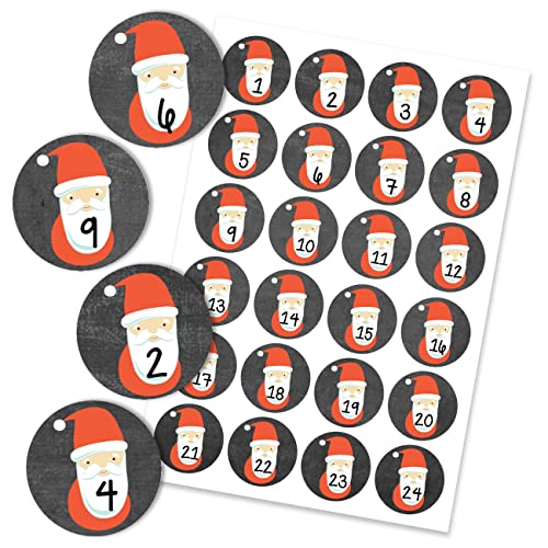 Papierdrachen 24 Adventskalender Nummern Aufkleber Zahlen - Weihnachtsmann auf Tafel Nr 23 - Sticker 4 cm - zum Basteln und Dekorieren von Papierdrachen