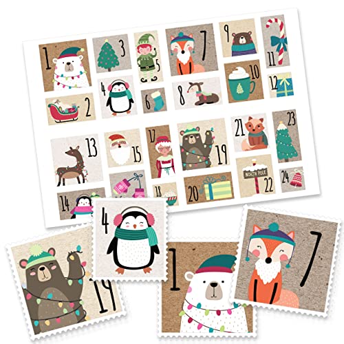 Papierdrachen 24 Adventskalender Weihnachtssticker - Briefmarke Bärchen Nr 49 - Aufkleber - zum Basteln und Dekorieren deines ganz persönlichen Adventskalenders von Papierdrachen