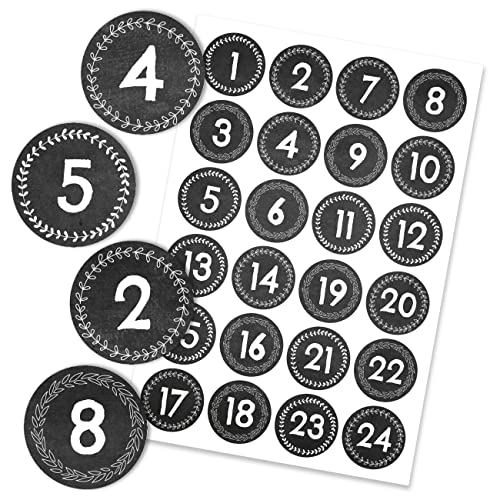 Papierdrachen 24 Adventskalender Weihnachtssticker - Tafel schwarz Nr 45 - Aufkleber 4cm - zum Basteln und Dekorieren deines ganz persönlichen Adventskalenders von Papierdrachen