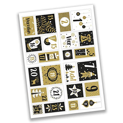 Papierdrachen 24 Adventskalender Zahlenaufkleber - Briefmarke Gold Nr 52 - Sticker - zum Basteln und Dekorieren von Papierdrachen