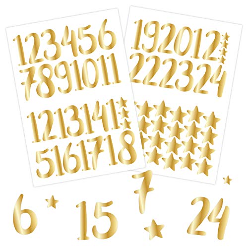 Papierdrachen 24 Adventskalender Zahlenaufkleber - Gold | Nummer 70 - Sticker für deinen Weihnachtskalender - zum Basteln und Dekorieren von Papierdrachen