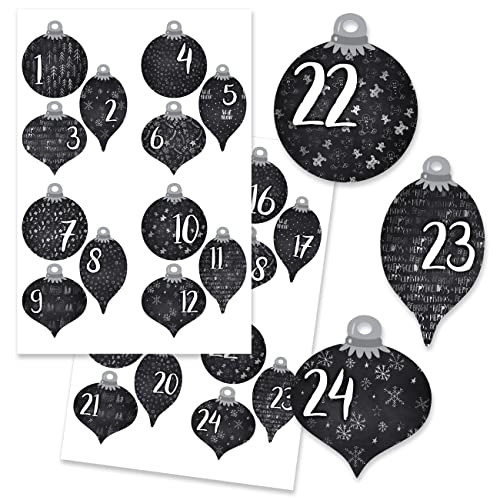 Papierdrachen 24 Adventskalender Zahlenaufkleber - Kugeln in Tafel-Optik Nr 60 - Sticker - zum Basteln und Dekorieren deines ganz persönlichen Adventskalenders von Papierdrachen