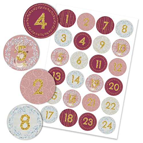 Papierdrachen 24 Adventskalender Zahlenaufkleber - Rehe dezent Nr 46 - Sticker 4cm - zum Basteln und Dekorieren deines ganz persönlichen Adventskalenders von Papierdrachen