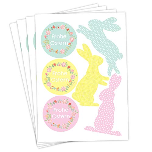 Papierdrachen 24 Oster Aufkleber zum Basteln und Dekorieren - Motiv Osterhasen & Frohe Ostern in Pastelltönen - Sticker Nr 11 - Ostern 2023 von Papierdrachen