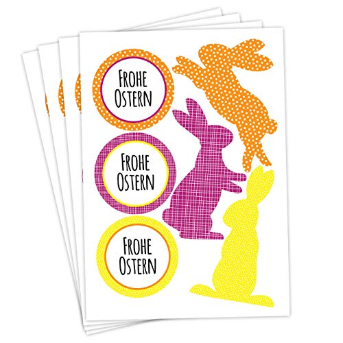 Papierdrachen 24 Oster Aufkleber zum Basteln und Dekorieren - Motiv bunte Osterhasen & Frohe Ostern - Sticker Nr 12 - Ostern 2023 von Papierdrachen