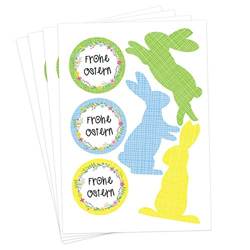 Papierdrachen 24 Oster Aufkleber zum Basteln und Dekorieren - Motiv bunte Osterhasen & Frohe Ostern - Sticker Nr 2 - Ostern 2023 von Papierdrachen