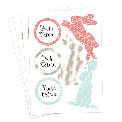 Papierdrachen 24 Oster Aufkleber zum Basteln und Dekorieren - Motiv bunte Osterhasen & Frohe Ostern - Sticker Nr 4 - Ostern 2023 von Papierdrachen
