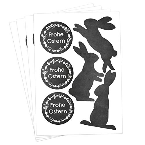 Papierdrachen 24 Oster Aufkleber zum Basteln und Dekorieren - Motiv Schwarze Osterhasen & Frohe Ostern - Sticker Nr 1 - Ostern 2023 von Papierdrachen