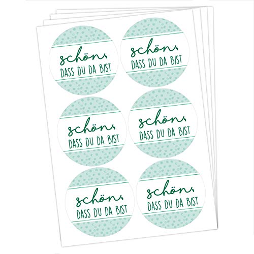 Papierdrachen 24 runde Sticker zu Taufe und Kommunion - Aufkleber zur Dekoration von Gastgeschenken - Schön DASS du da bist (grün) Set 11 von Papierdrachen