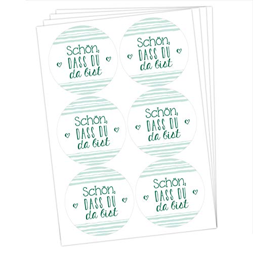 Papierdrachen 24 runde Sticker zu Taufe und Kommunion - Aufkleber zur Dekoration von Gastgeschenken - Schön DASS du da bist (grün) Set 9 von Papierdrachen