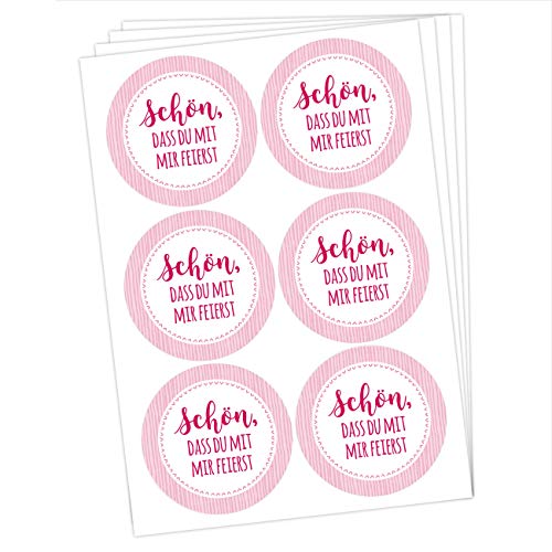 Papierdrachen 24 runde Sticker zu Taufe und Kommunion - Aufkleber zur Dekoration von Gastgeschenken - Schön DASS du da bist (rosa) Set 13 von Papierdrachen