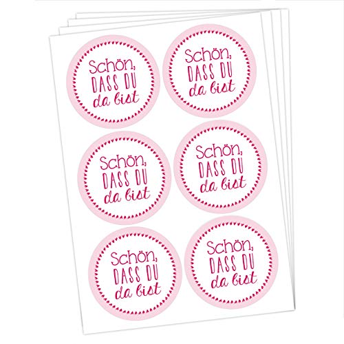 Papierdrachen 24 runde Sticker zu Taufe und Kommunion - Aufkleber zur Dekoration von Gastgeschenken - Schön DASS du da bist (rosa) Set 16 von Papierdrachen