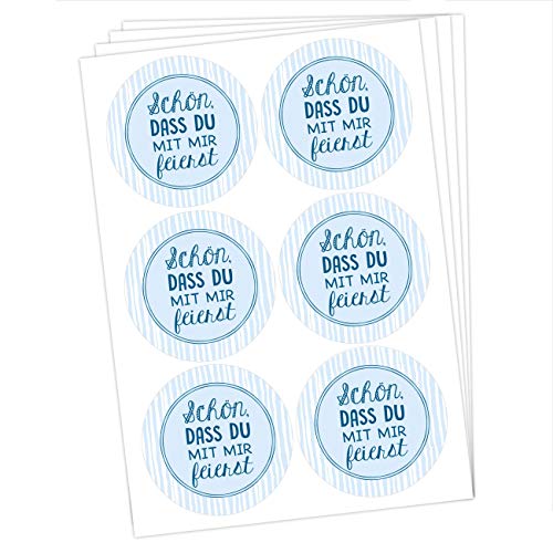 Papierdrachen 24 runde Sticker zu Taufe und Kommunion - Aufkleber zur Dekoration von Gastgeschenken - Schön DASS du mit Mir feierst (blau) Set 2 von Papierdrachen