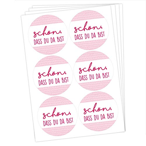 Papierdrachen 24 runde Sticker zu Taufe und Kommunion - Aufkleber zur Dekoration von Gastgeschenken - Schön dass du da bist (rosa) Set 17 von Papierdrachen