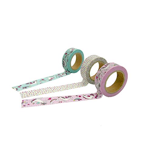 Papierdrachen 3 Rollen Washi Tape - Einhorn - Klebeband zum Dekorieren von Bullet Journals und Geschenken - Masking Tape Set 4 für Scrapbooking und DIY-Projekte von Papierdrachen