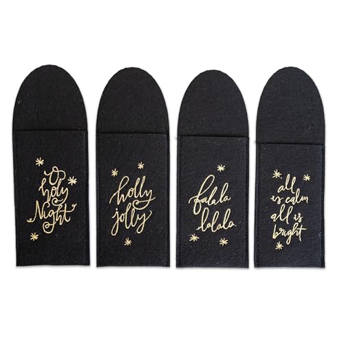 Papierdrachen 4 Bestecktaschen schwarz Gold - Deko für den Weihnachtstisch - Filz mit hochwertiger Bestickung - Set 03 von Papierdrachen