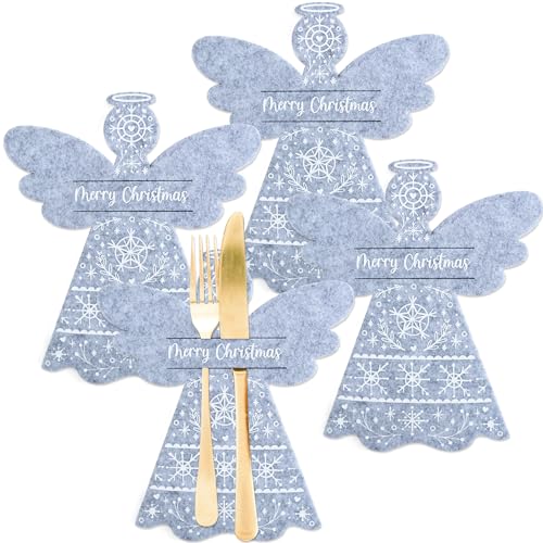 Papierdrachen 4 Filz Besteckhalter - Motiv Engel - in Farbe grau mit hochwertiger Bedruckung - Weihnachtdekoration - Festliche Tischdekoration - 8 Papierdrachen 4 Filz Besteckhalter - Motiv Engel - in Farbe grau mit hochwertiger Bedruckung - Weihnachtdekoration - Festliche Tischdekoration - 8 von Papierdrachen