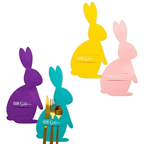 Papierdrachen 4 Filz Besteckhalter - Osterdekoration - Motiv Hasen - in Farbe pastell mit hochwertiger Bedruckung - festliche Osterdekoration - Set 2 von Papierdrachen