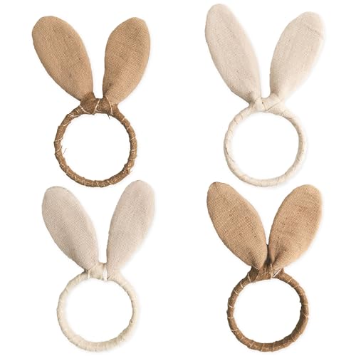 Papierdrachen 4 Hasenohren Serviettenringe - Musselinoptik - 4,5 cm Durchmesser - Naturfarben Beige von Papierdrachen
