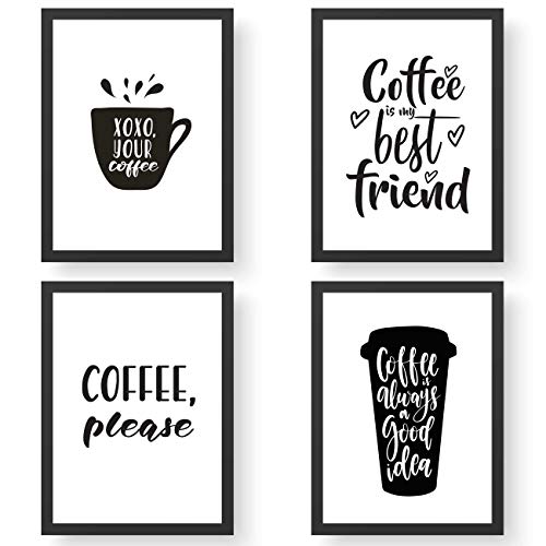 Papierdrachen 4 Premium Poster DIN A4 | Bilder für Küche und Wohnzimmer - schwarz-weiß - Coffeelove - hochwertige ungerahmte Kunstdrucke mit Spruch | Dekoration | Wandbild von Papierdrachen