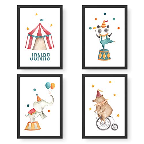 Papierdrachen 4 Premium Poster DIN A4 | Personalisierte Wandbilder für Kinderzimmer - Zirkus - hochwertige individualisierbare Kunstdrucke | Dekoration | Wandbild mit Namen von Papierdrachen