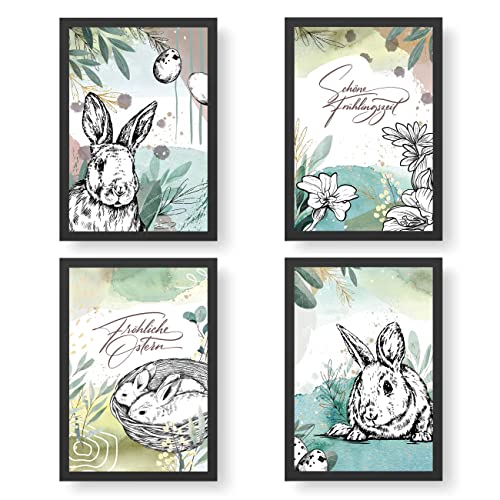 Papierdrachen 4 Premium Poster zu Ostern | DIN A4 | Wandbilder für Wohnzimmer und Küche - Abstrakt - hochwertige Kunstdrucke | Dekoration | Wandbild Set von Papierdrachen