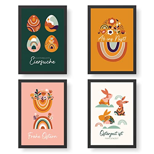 Papierdrachen 4 Premium Poster zu Ostern | DIN A4 | Wandbilder für Wohnzimmer und Küche - Boho - hochwertige Kunstdrucke | Dekoration | Wandbild Set von Papierdrachen