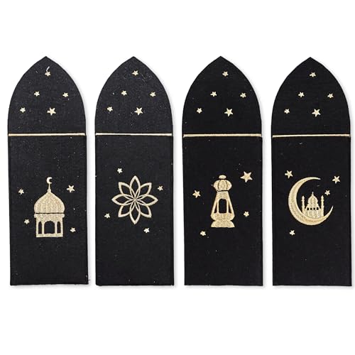 Papierdrachen 4 Ramadan Besteckhalter aus Filz - Schwarz & Gold mit hochwertiger Bedruckung - Eid Mubarak - festliche Tischdekoration - Set 2 von Papierdrachen