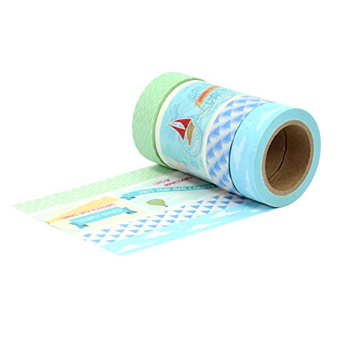 Papierdrachen 4 Rollen Washi Tape - Blau travel - Klebeband zum Dekorieren von Bullet Journals und Geschenken - Masking Tape Set 17 für Scrapbooking und DIY-Projekte von Papierdrachen