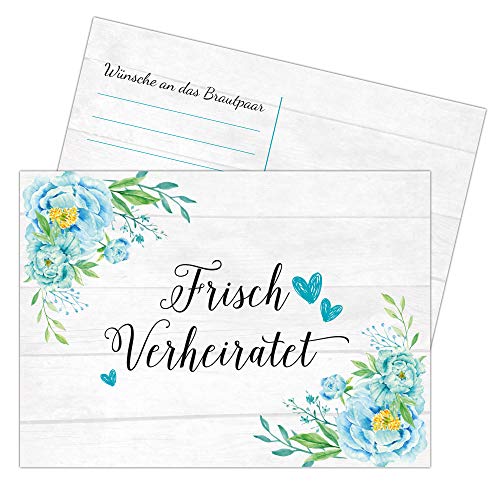 Papierdrachen 50 Ballonflugkarten zur Hochzeit - BallonKarten zum Anbinden an Heliumballons - Frisch verheiratet - Blumen - superleicht für einen weiten Flug von Papierdrachen