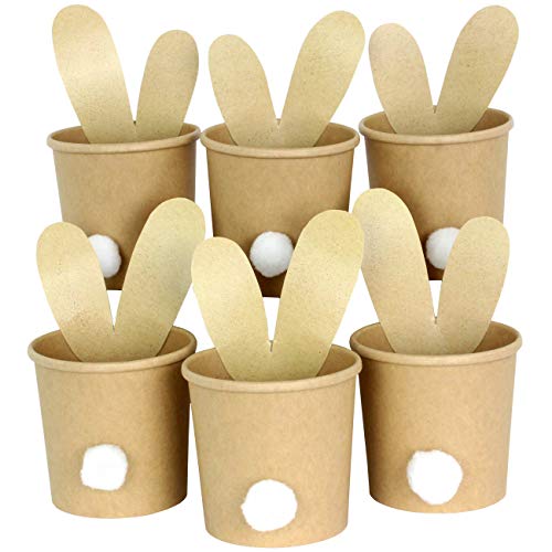 Papierdrachen 6 süße Osternester zum Befüllen mit Hasenohren zum Basteln - Naturbraune Becher als Osterhasen dekorieren inkl. Pompon - Komplettset - Osterdeko von Papierdrachen
