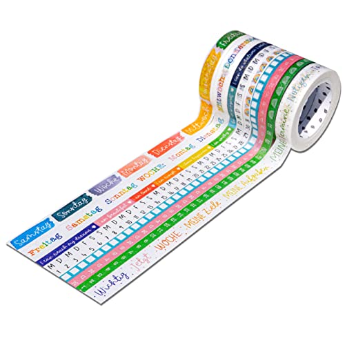 Papierdrachen 9 Washi Tapes für dein Bullet Journal | Handlettering | Wochentage einfach aufkleben | To Do | DIY Weekly Schedule | Aufgaben | Ideal für Anfänger und Profis - Aquarell - Set 6 von Papierdrachen
