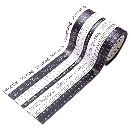 Papierdrachen 9 Washi Tapes für dein Bullet Journal | Handlettering | Wochentage einfach aufkleben | To Do | DIY Weekly Schedule | Aufgaben | Ideal für Anfänger und Profis - Schwarz - Set 5 von Papierdrachen