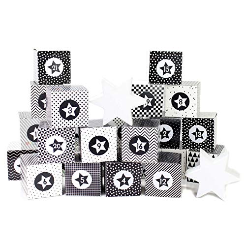 Papierdrachen DIY Adventskalender zum Befüllen - Kisten Set - Motiv schwarz-weiß - 24 Schachteln zum Aufstellen und zum Befüllen - 24 Boxen von Papierdrachen