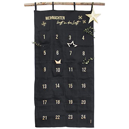 Papierdrachen Adventskalender 2024 als Wandkalender aus Stoff zum Befüllen - schwarz & gold - hochwertig bestickt - Stoffbeutel - Geschenksäckchen - wiederverwendbar - Set Nr 32 von Papierdrachen