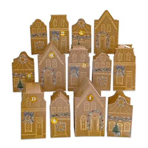 Papierdrachen Adventskalender Häuser Altstadt Packpapier - Faltschachteln - Häuschen - Advent - zum selbst Basteln und Befüllen Weihnachtsdekoration - für Erwachsene und Kinder - Set 02 von Papierdrachen