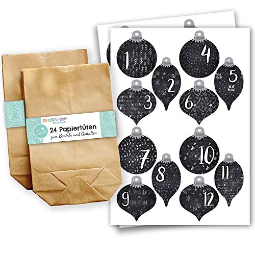 Papierdrachen Adventskalender Set - 24 braune Papiertüten und 24 Weihnachtskugel Sticker - zum Selbermachen und Befüllen - Mini Set 60 - Weihnachten 2022 Papierdrachen Adventskalender Set - 24 braune Papiertüten und 24 Weihnachtskugel Sticker - zum Selbermachen und Befüllen - Mini Set 60 - Weihnachten 2022 von Papierdrachen
