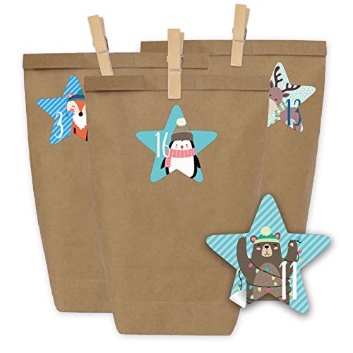 Papierdrachen Adventskalender zum Befüllen - 24 Geschenktüten und 24 Zahlenaufkleber und Klammern - Motiv Blaue Weihnachtstiere - zum Befüllen und Basteln - Weihnachten - Mini Set Nr 39 Papierdrachen Adventskalender zum Befüllen - 24 Geschenktüten und 24 Zahlenaufkleber und Klammern - Motiv Blaue Weihnachtstiere - zum Befüllen und Basteln - Weihnachten - Mini Set Nr 39 von Papierdrachen