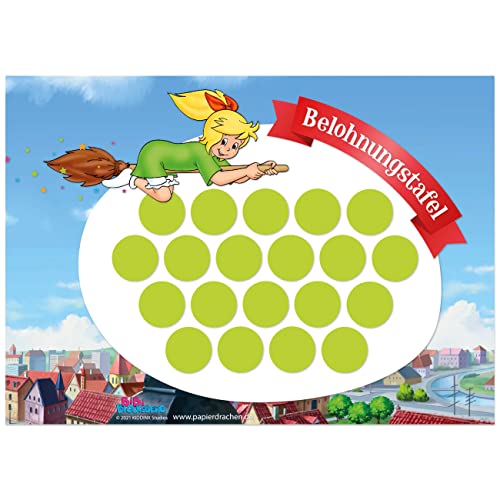 Papierdrachen Belohnungstafel Set für Kinder als Abreißblock 10 Blatt - Motivierendes Konzept als Erziehungshilfe - mit tollen Stickern für Jungs und Mädchen - Motiv Bibi Blocksberg Set 5 von Papierdrachen